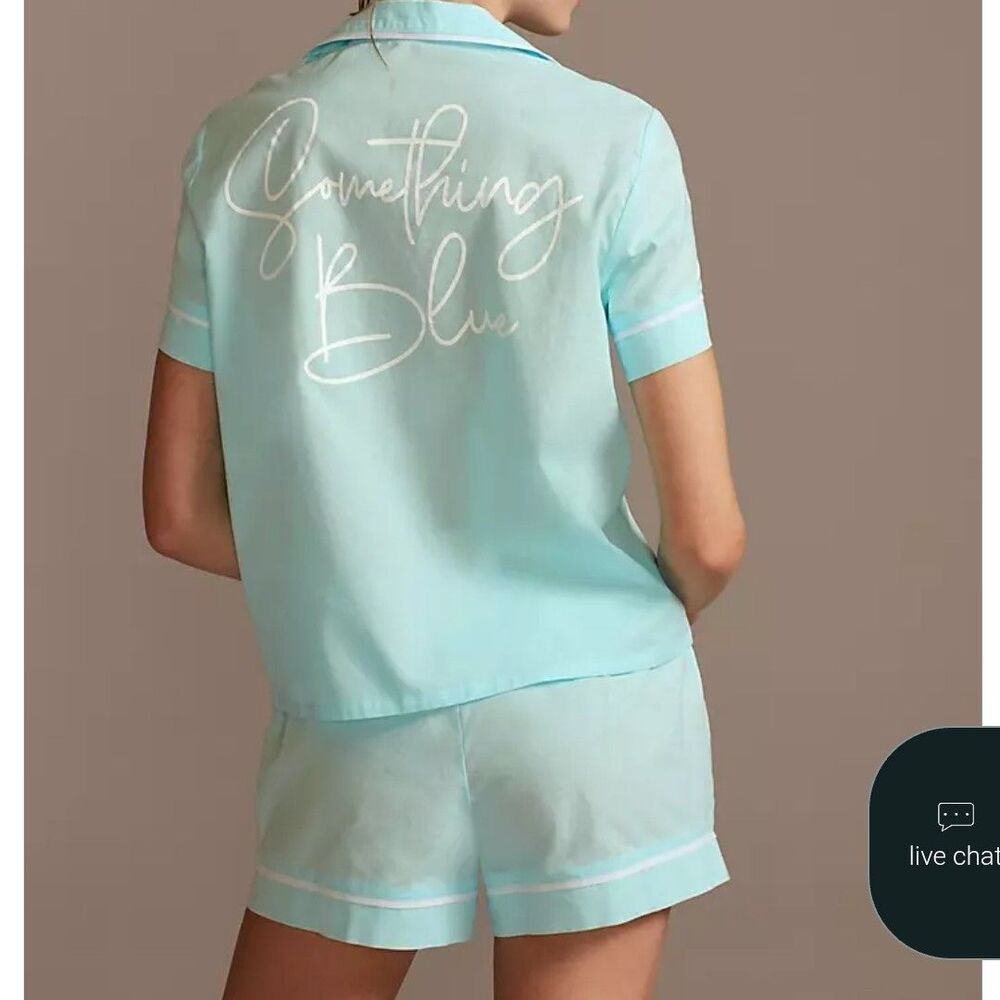 David’s Bridal Something Blue Pajama Set Women's Large Blue Short Sleeve Shorts